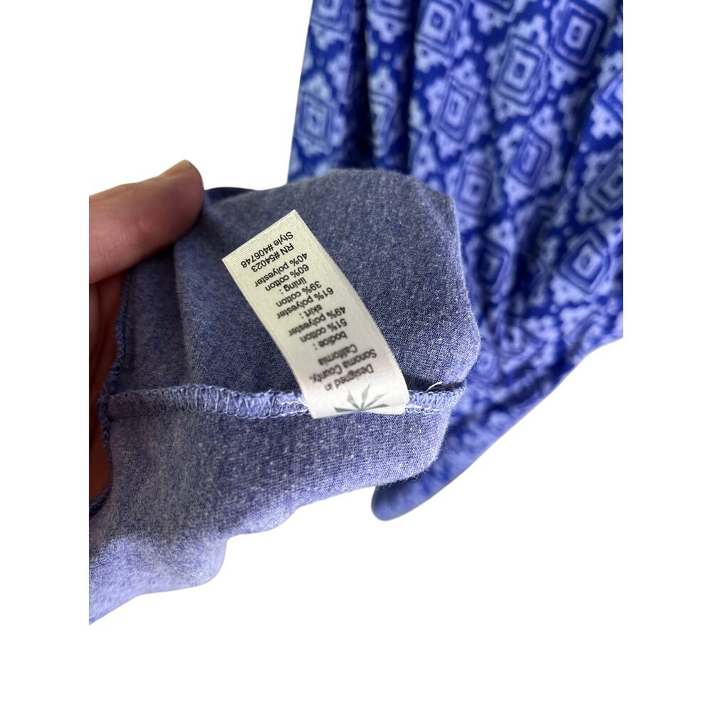 Athleta Dhara Dress Women M Blue Cotton Geometric Cap Sleeve VNeck Summer Casual - Picture 9 of 10